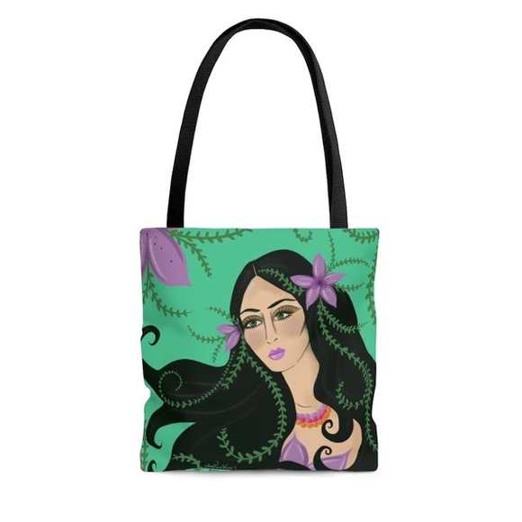 Artisan design Garden Goddess tote bag purse with lady and nature - Picture 4 of 9